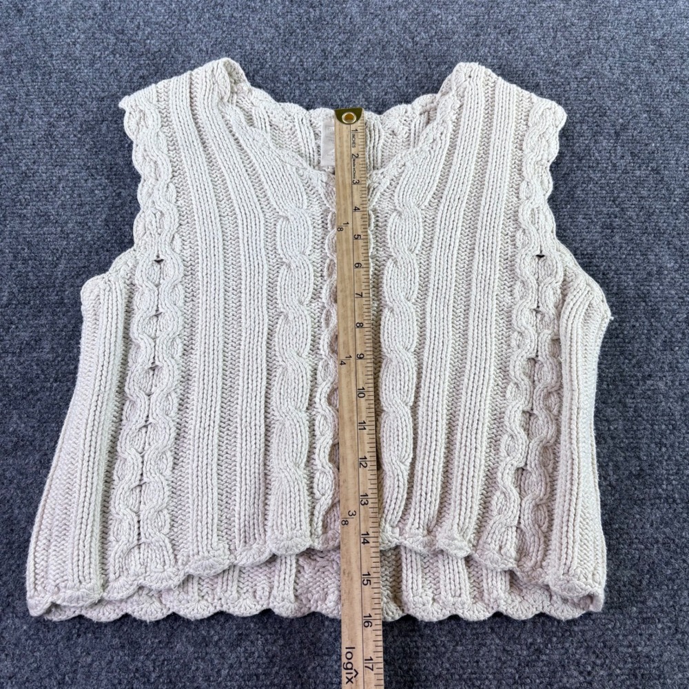 Old Navy Sweater Vest Womens S Cream Silk Cotton Cable Knit Vintage 90s Boxy Y2K - Picture 5 of 6